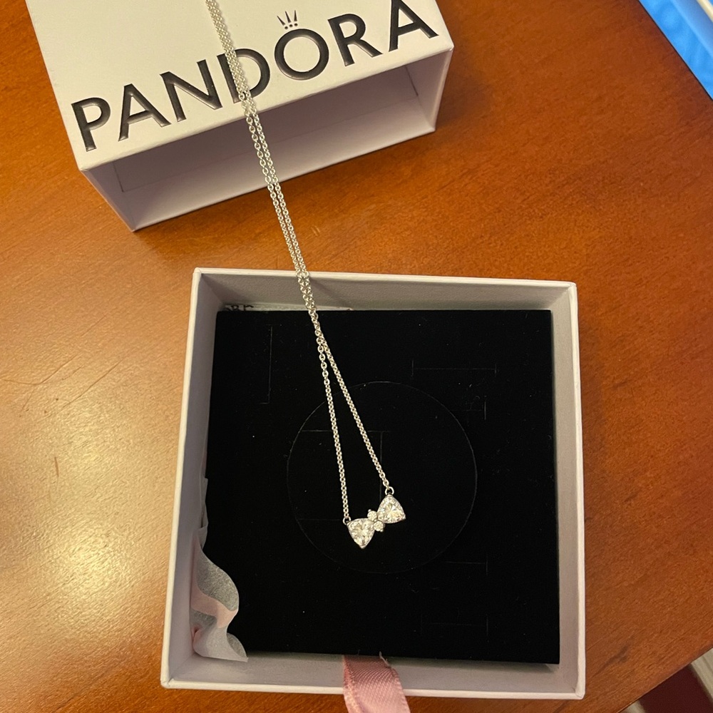 Pandora Sparkling Sterling Silver Bow Necklace